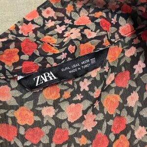Zara Black Shirt with Red and Pink Floral Design